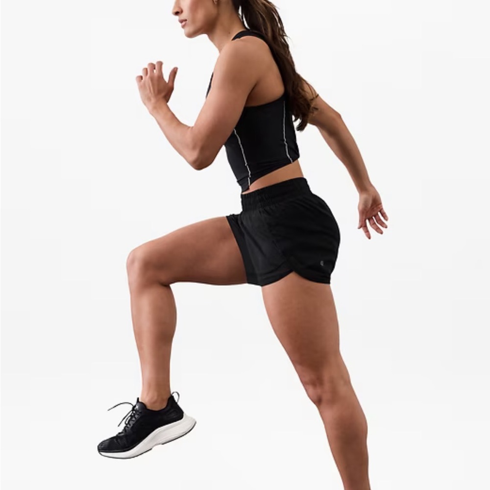 Athleta Black Mesh Racer Run Mid Rise 4 Shorts